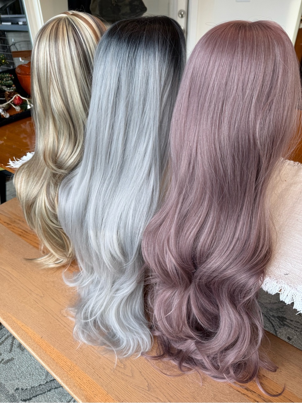 Source Unknown Three-Piece Long Wave Wig Trio — Blonde, Silver Gray & Dusty Rose